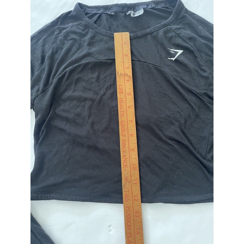 Gymshark Crop Top Womens Size Medium Long‎ Sleeve Flex Sports Black Thumb Holes - Picture 4 of 8
